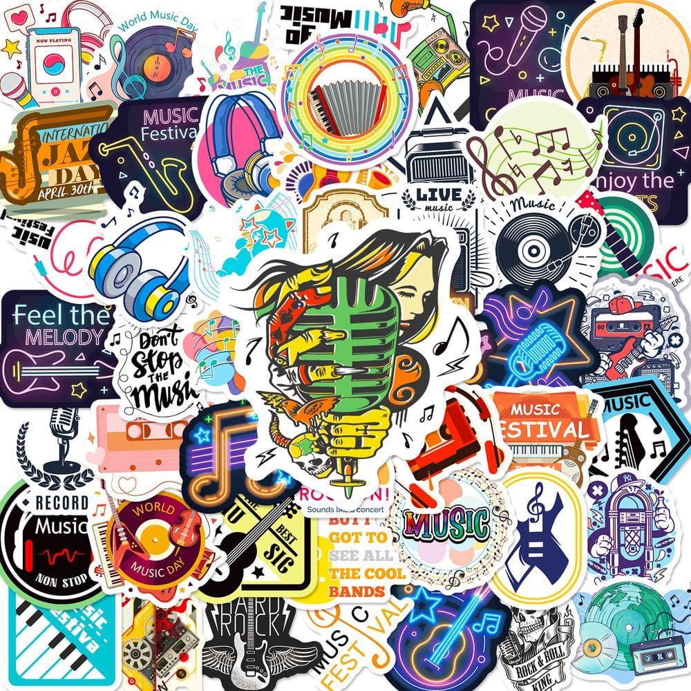 Pacote de adesivos, símbolos musicais infantis, anime, 50 unidades