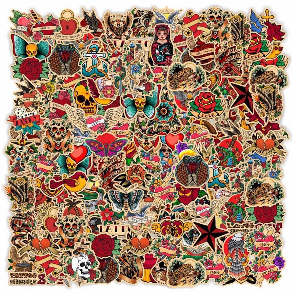 Pacote de adesivos: 100 unidades de tatuagens de anime impermeáveis em vinil amarelo