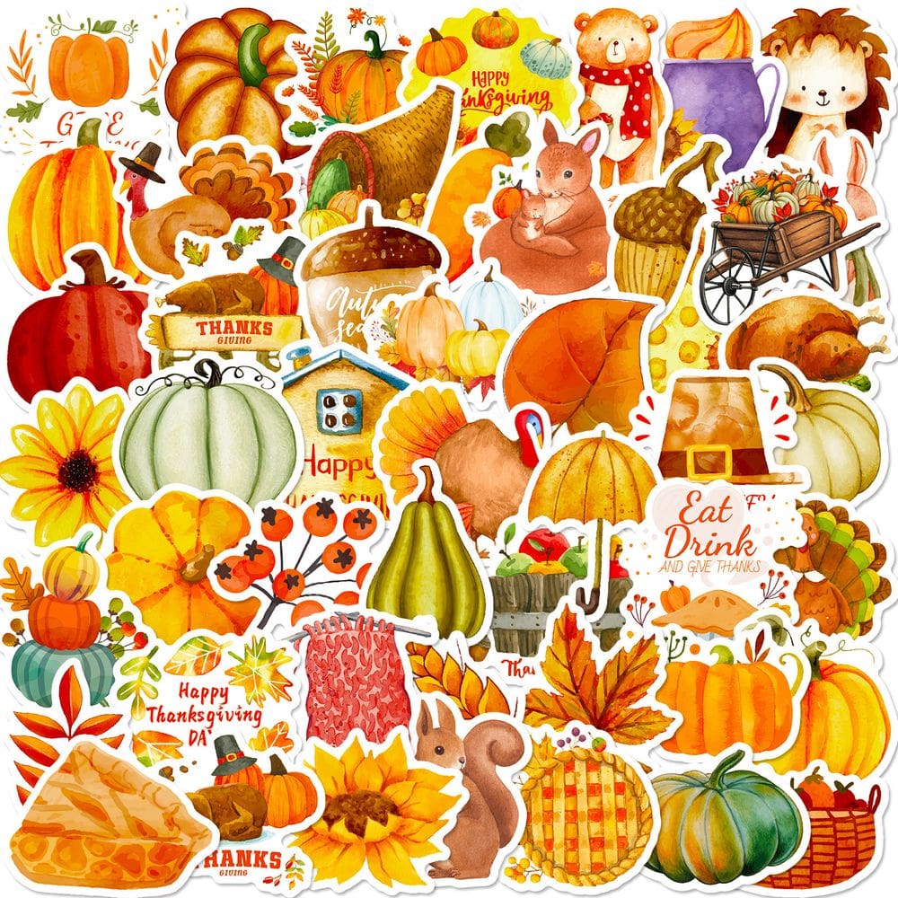 Pacote de adesivos Thanksgiving Pumpkin Turkey 50 unidades