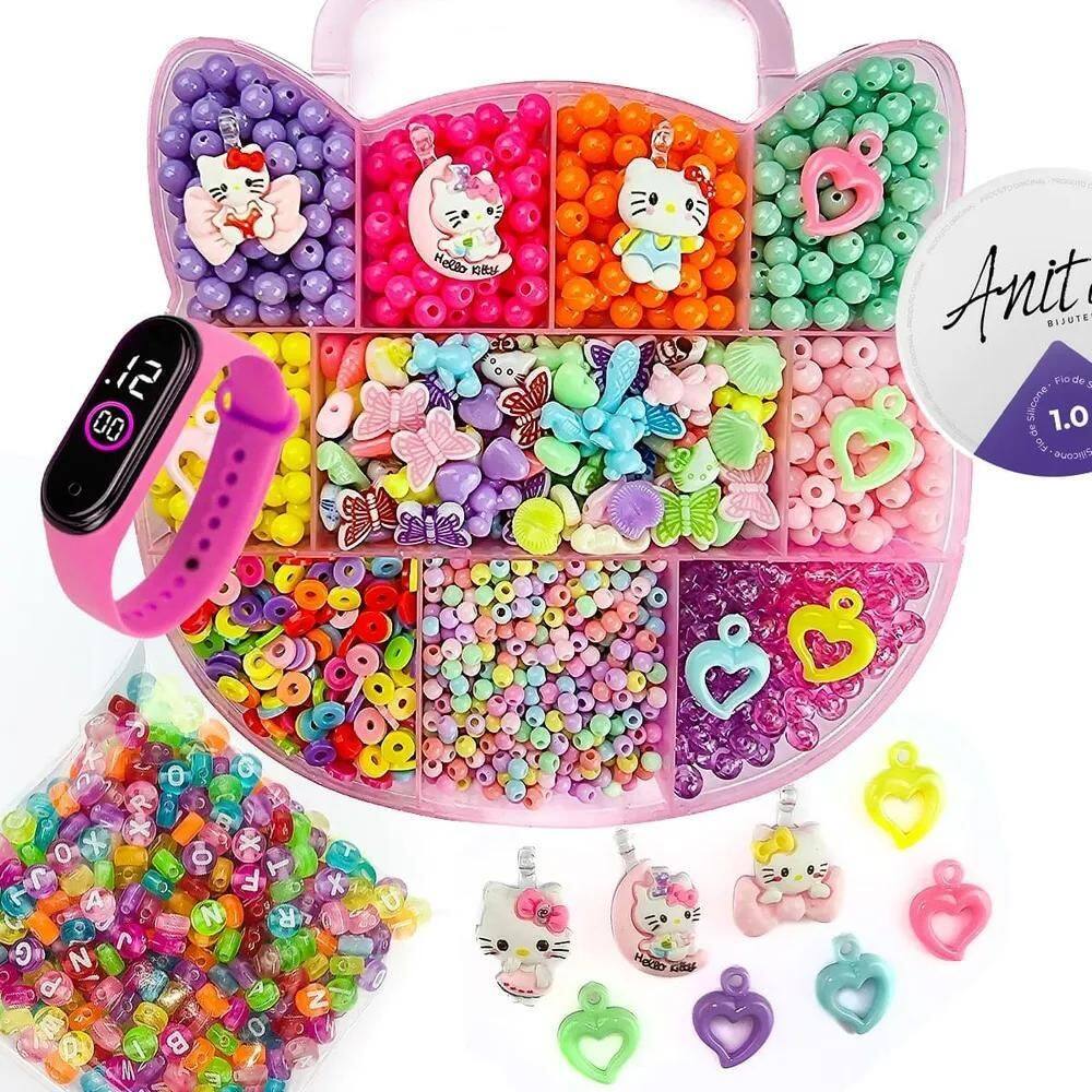 2X Kit Para Fazer Pulseira Miçangas Infantil Gata 1.800 Peça