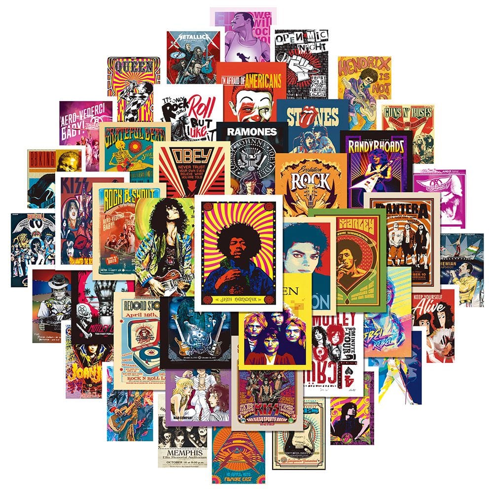 Pacote de adesivos, pôsteres de música de rock, anime, vinil impermeável, 50 unidades