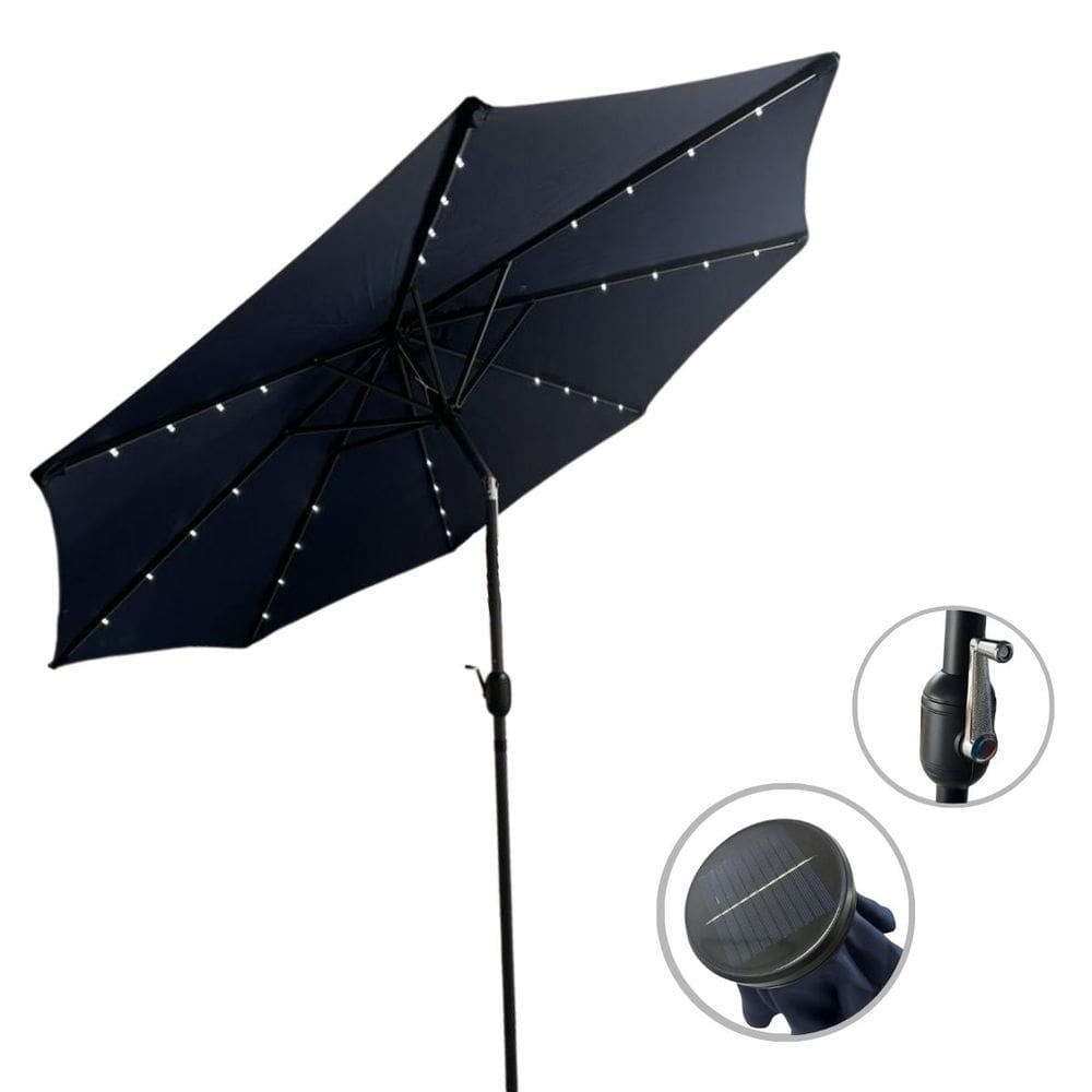 Ombrelone Base Central Articulado Redondo 2,7m Azul Alumínio com Led Piscina Importway Iwobcal-270az