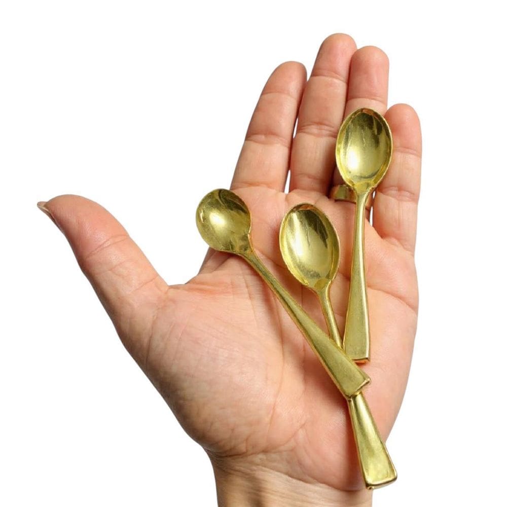 Kit Com 20 Mini Colher Dourada Descartável Plástico 10Cm