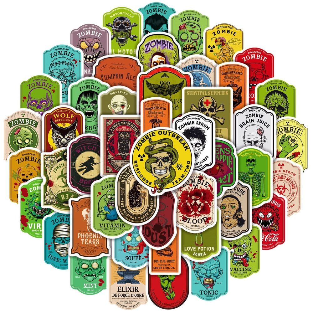 Adesivos Halloween Horror Zombie Outbreaks, pacote de 50 unidades