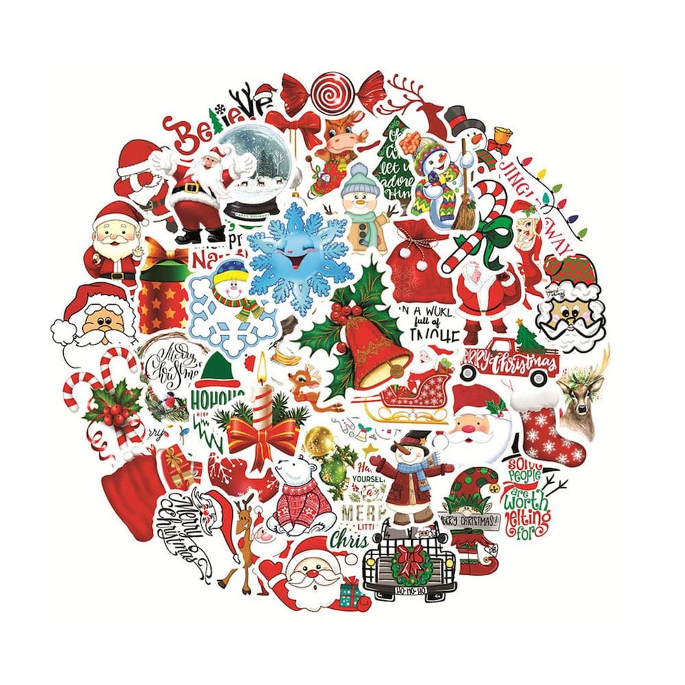 Pacote de adesivos de Natal, Papai Noel, 50 unidades à prova d`água