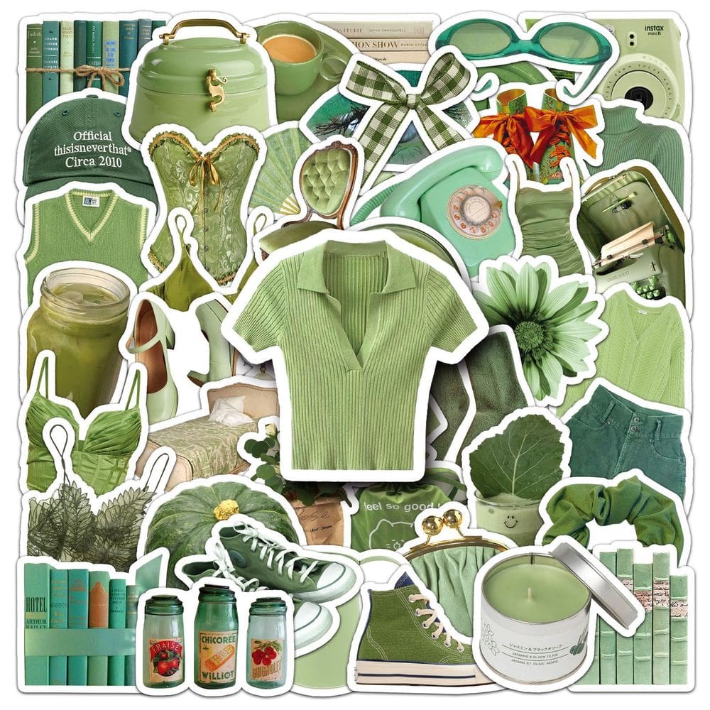 Pacote de adesivos, estilo verde, anime, vinil impermeável, 50 unidades