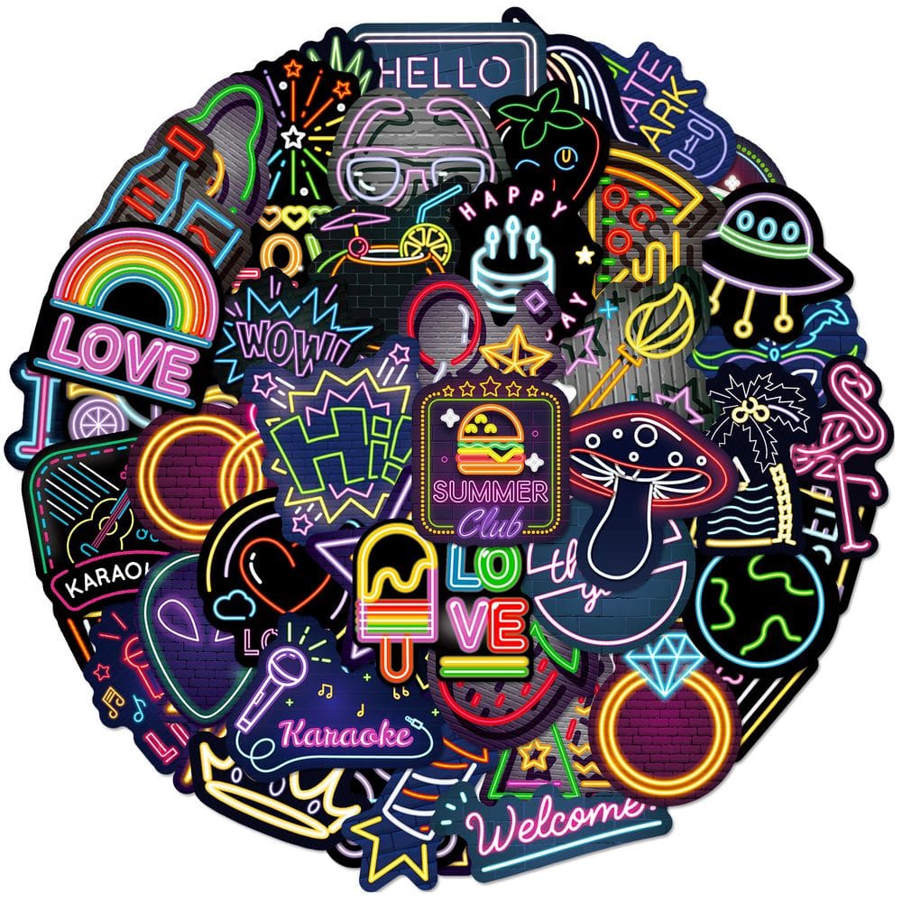 Pacote de adesivos Neon Mix Anime, vinil impermeável, 50 unidades