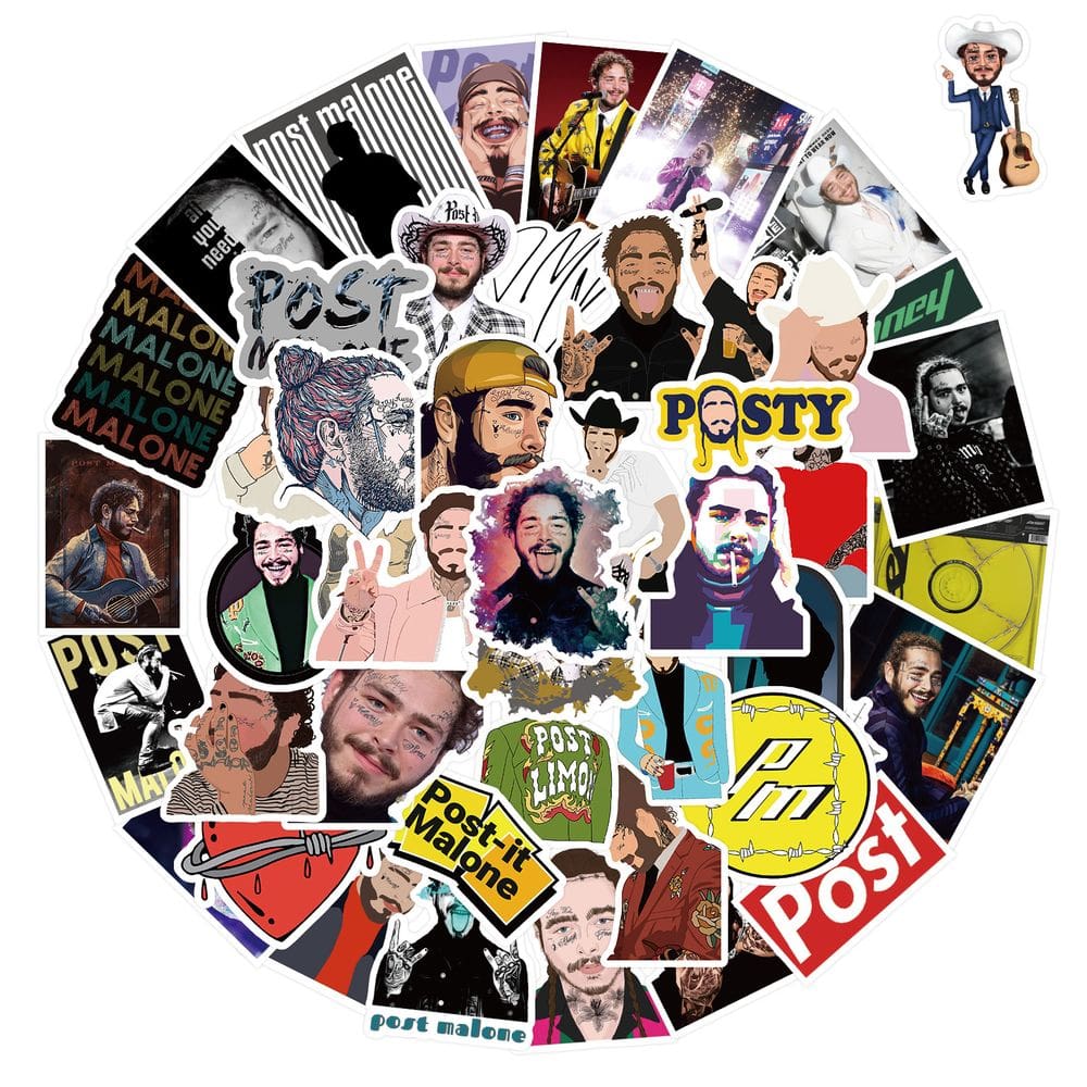 Pacote de adesivos Singer Posts Malones Anime, vinil impermeável, 50 unidades