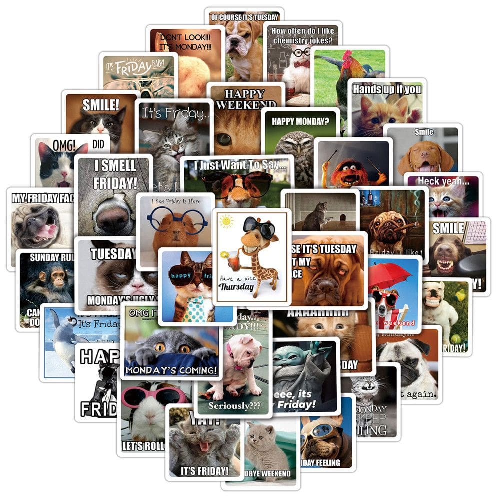 Pacote de adesivos Happy Friday Funny Cats Anime Waterproof x50