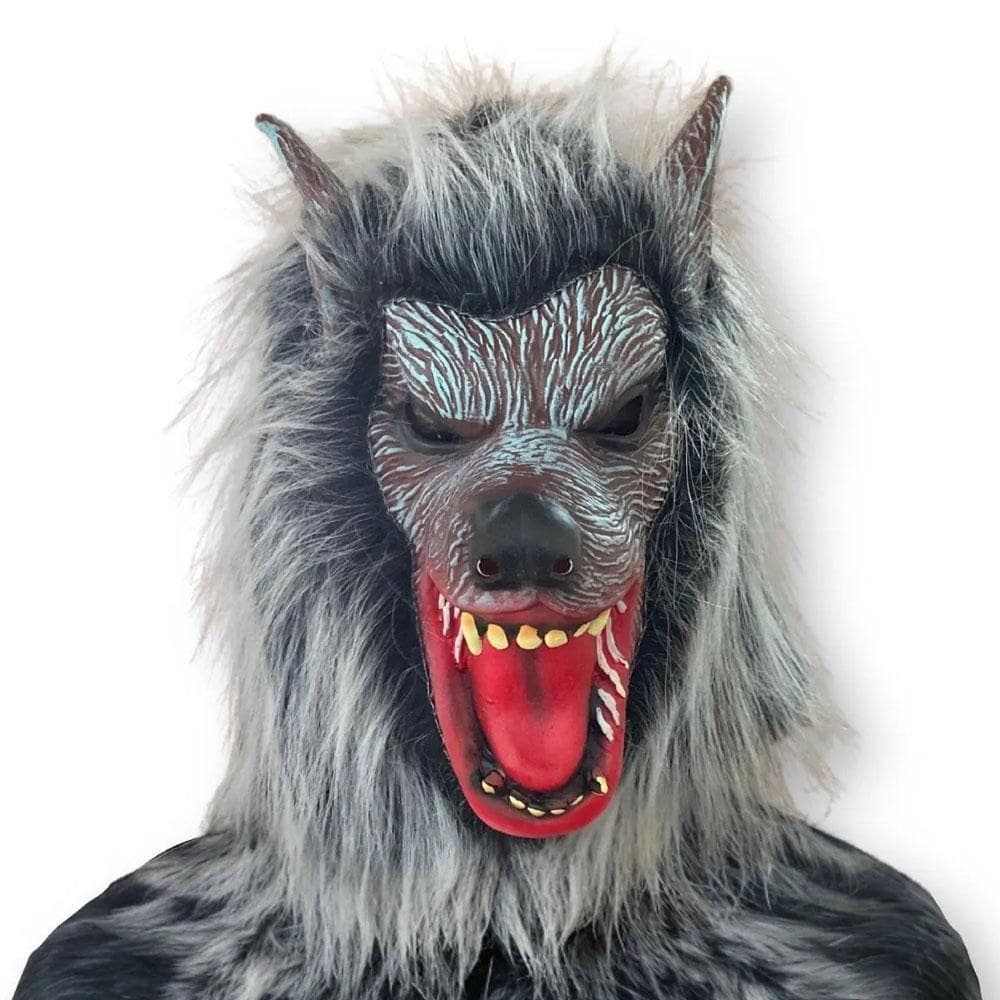 Máscara Borracha Lobo Raivoso Com Pelo Fantasia Halloween