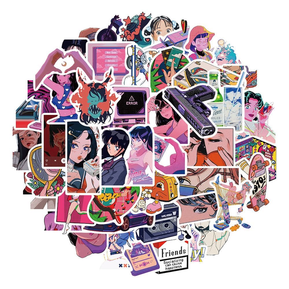 Pacote de adesivos City Pops Girls Anime 50 unidades de 3-8 cm