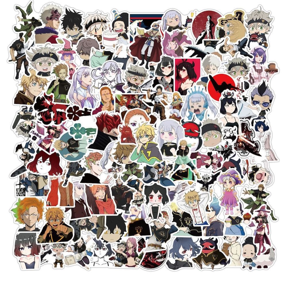 Adesivos pretos, trevos, anime, 100 unidades, PVC, impermeável