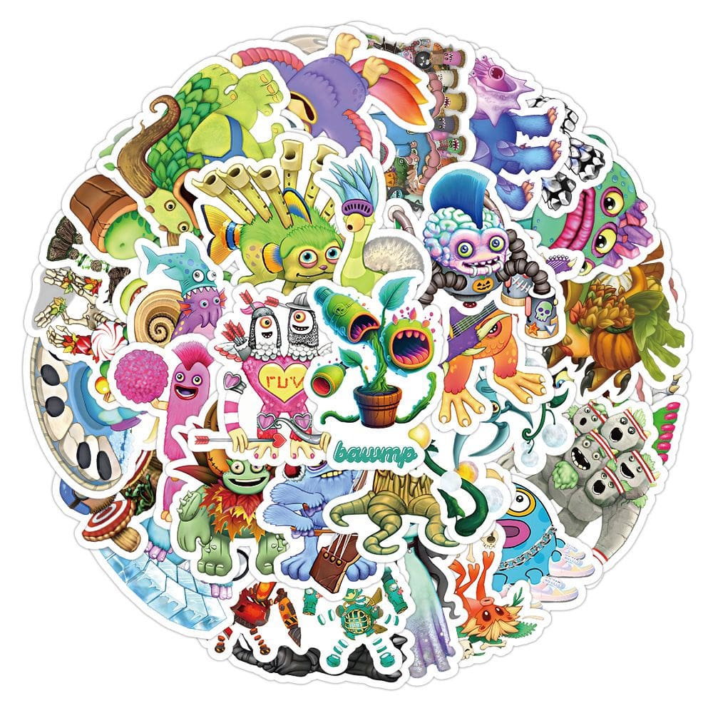 Pacote de adesivos Monster Concert Anime, vinil impermeável, 53 unidades
