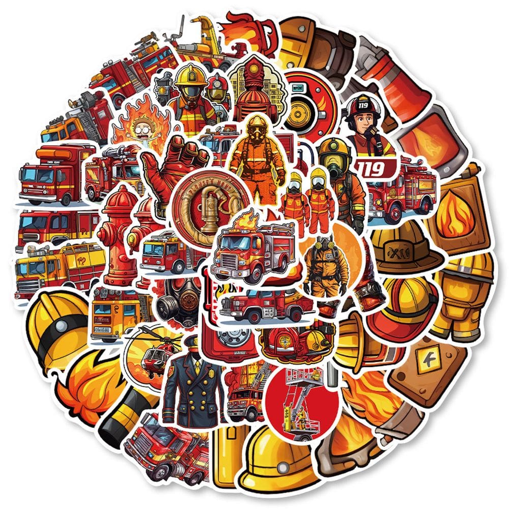 Pacote de adesivos Fire Truck Anime, 61 peças de desenho animado decorativo