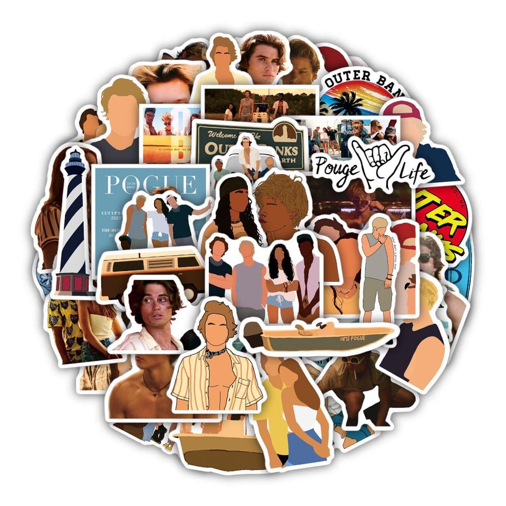 Pacote de adesivos Outers Banks Anime, vinil impermeável, 50 unidades