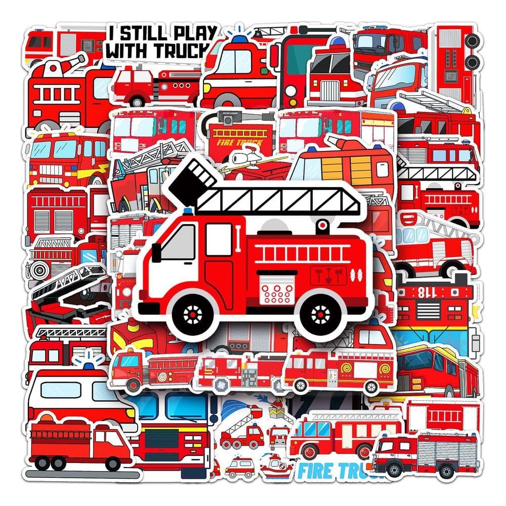 Pacote de adesivos Fire Trucks Anime Waterproof Vinyl 50 unidades
