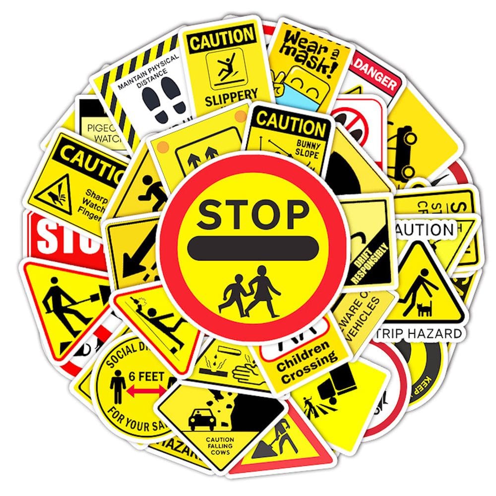 Adesivos impermeáveis de desenho animado de anime, 50 unidades com sinal de aviso