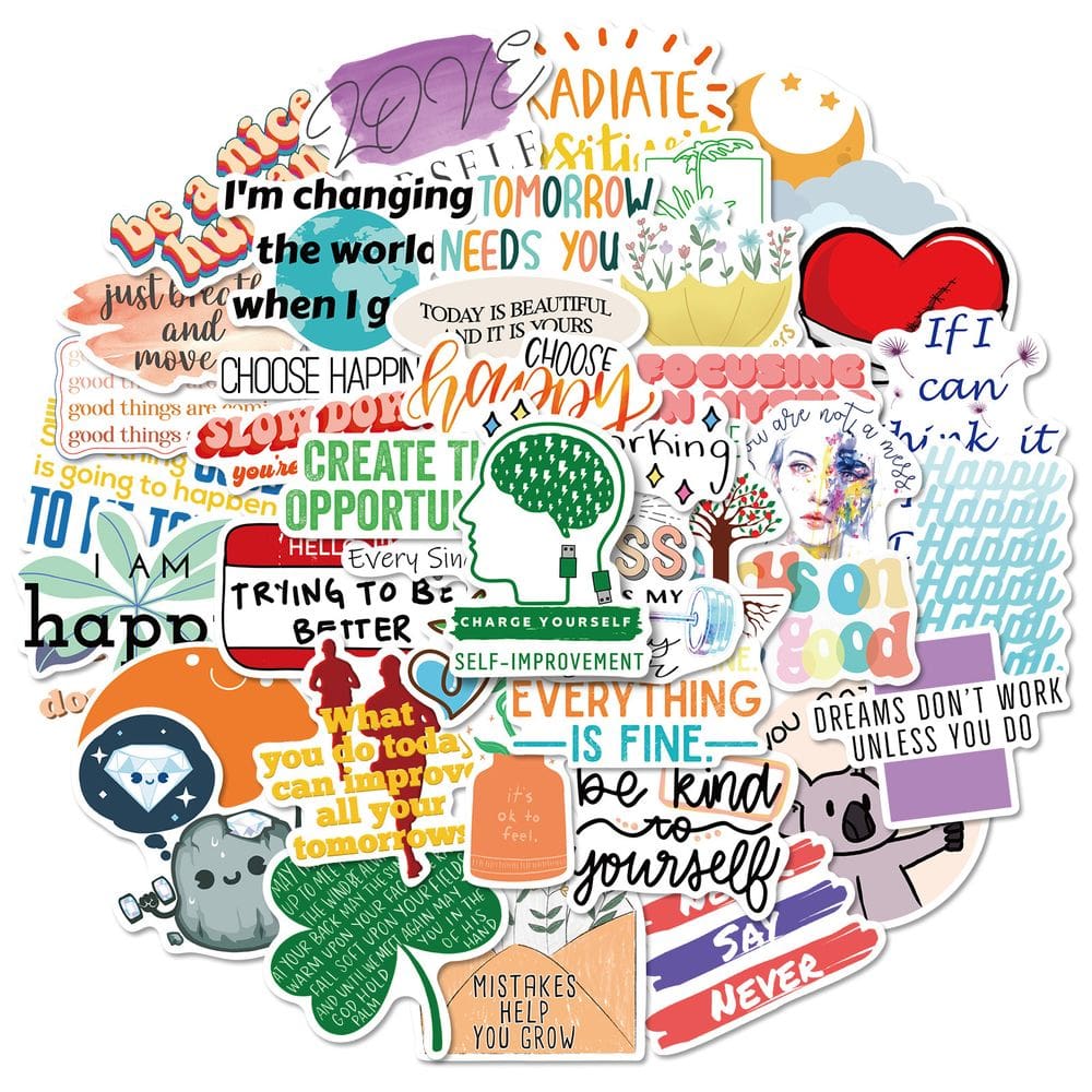 Pacote de adesivos Inspirational Text Anime, vinil impermeável, 50 unidades