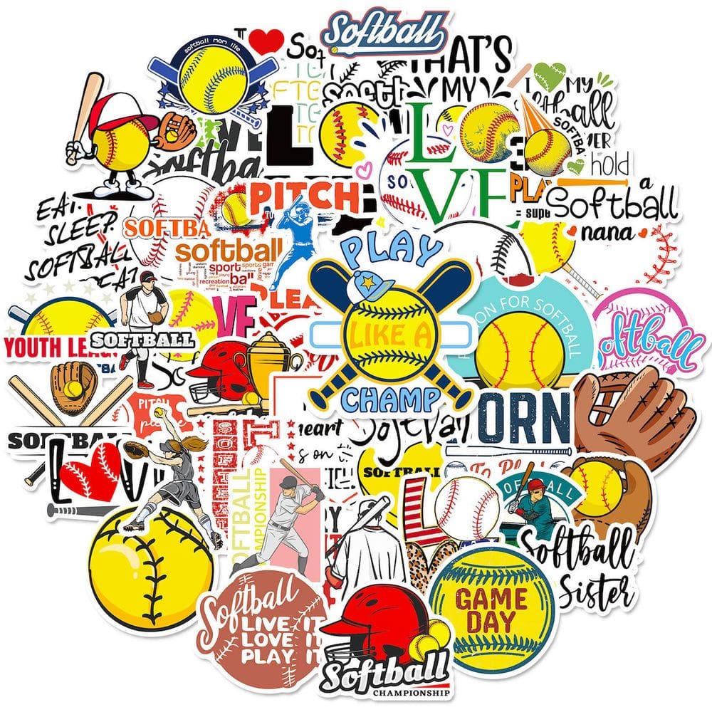 Pacote de adesivos de softball, anime, vinil impermeável, 50 unidades