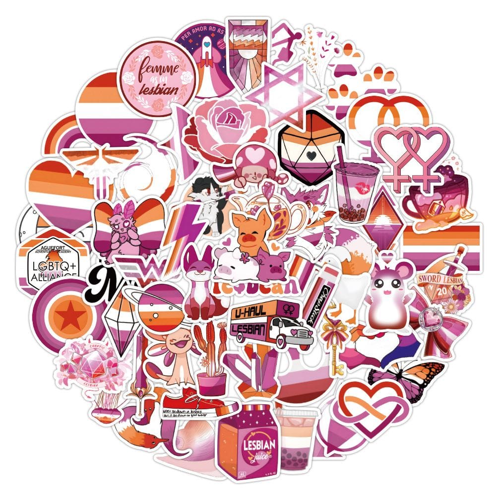 Pacote de adesivos: 60 peças de vinil impermeável, anime, lésbicas, 4-7 cm