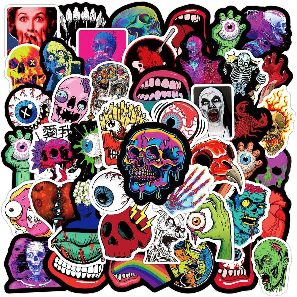 Adesivos, 50 unidades/lote, caveiras de Halloween, vinil impermeável, anime