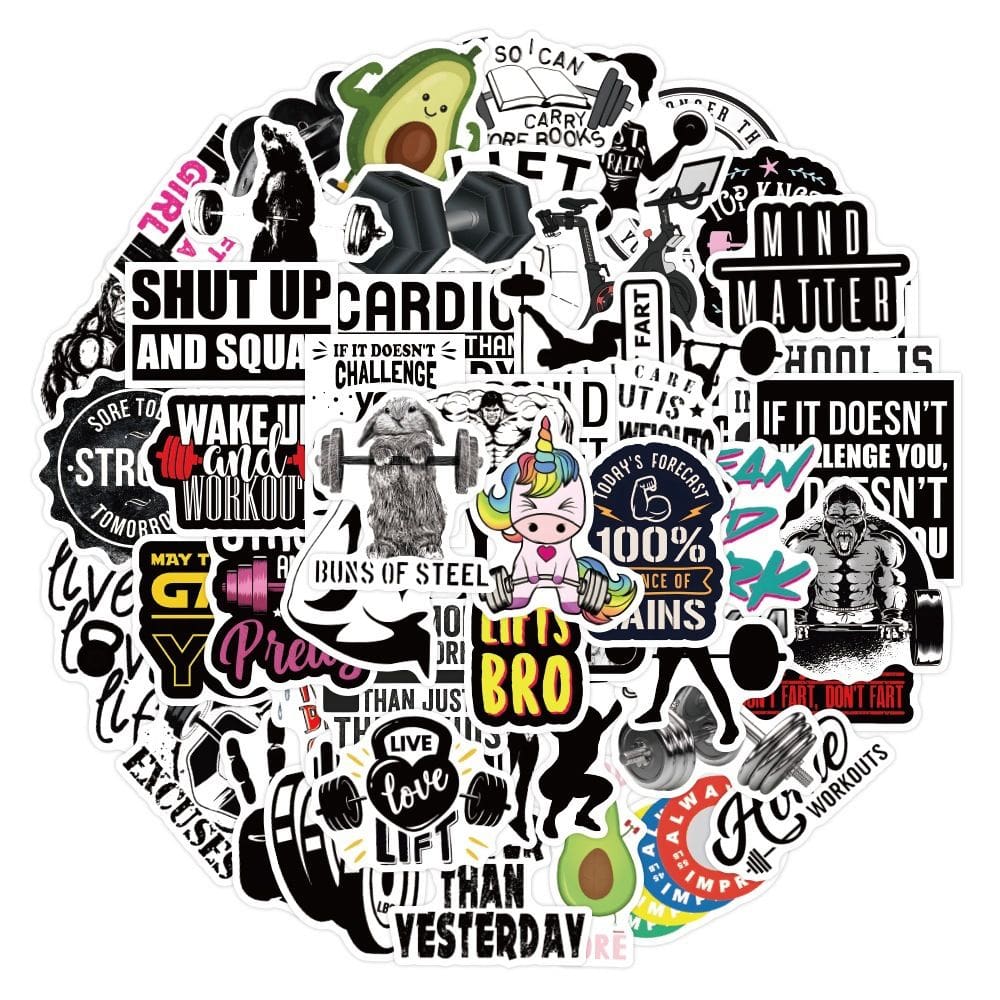 Pacote de adesivos Cute Fitness Text Inspirational Anime, 50 unidades