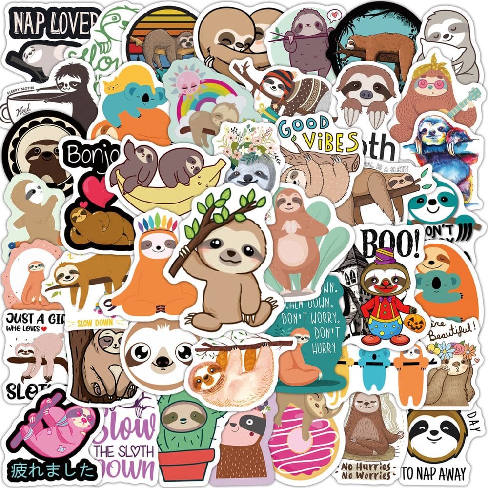 Adesivos Sloths Animals, vinil impermeável, anime, 50 unidades/lote