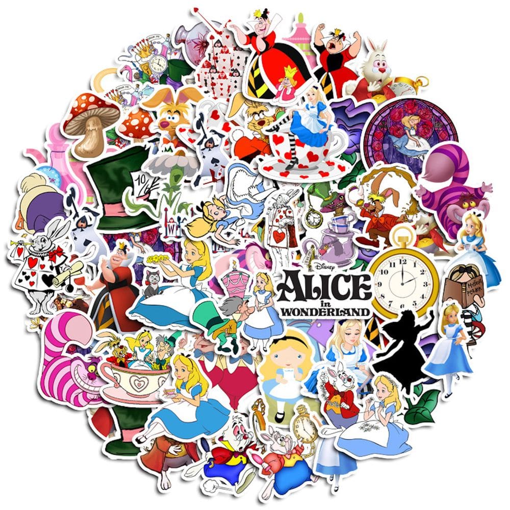Adesivos Alices In Wonderlands Anime à prova d`água, pacote de 50 unidades