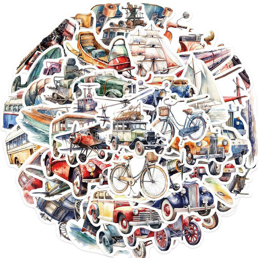 Pacote de adesivos, versões em aquarela de ferramentas de viagem, 50 unidades