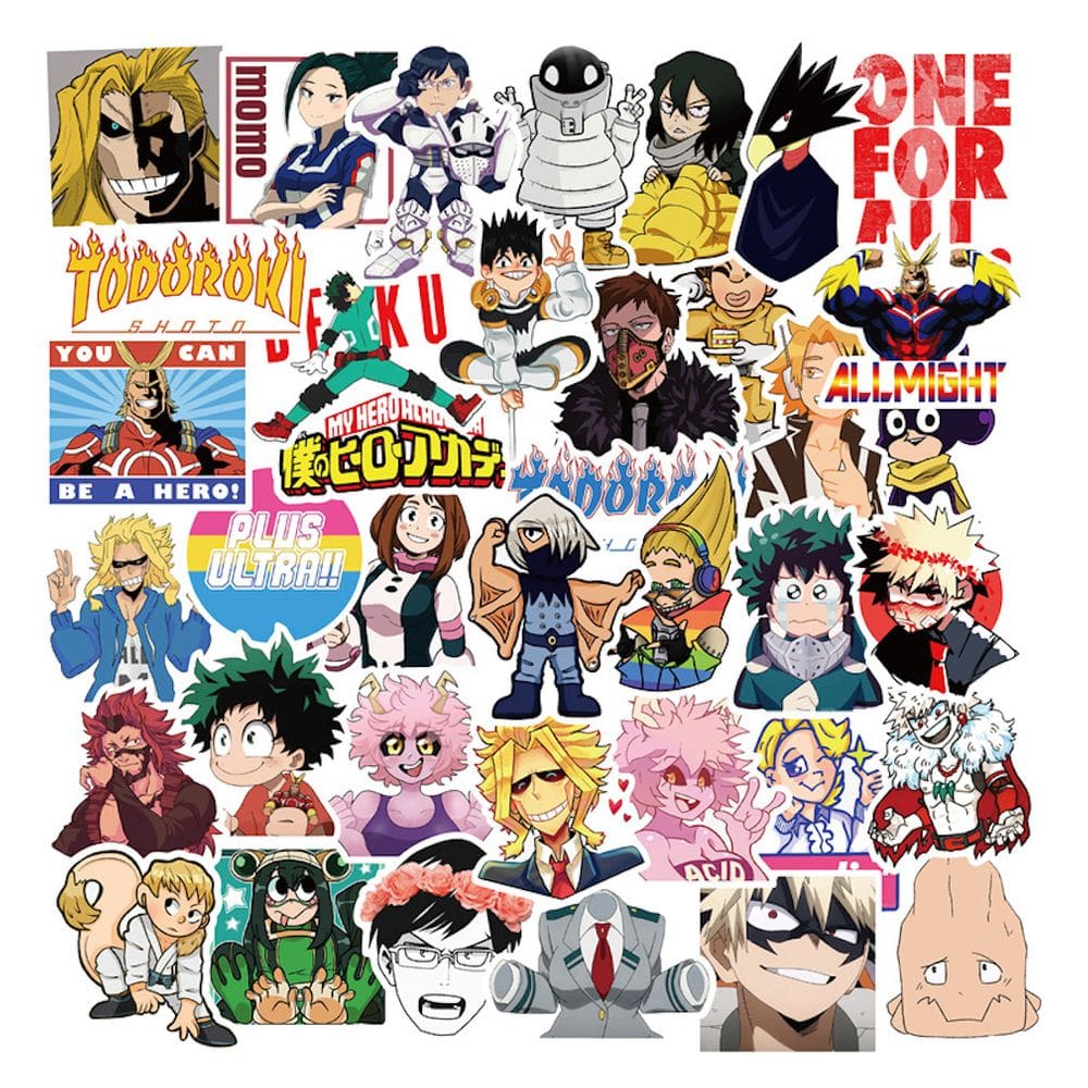 Pacote de adesivos My Heros Academias Anime 50 unidades de 5-9 cm