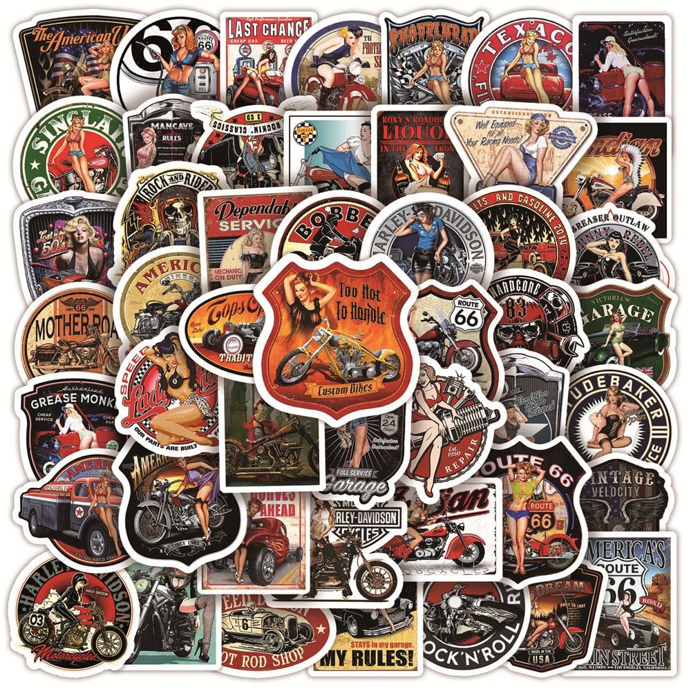 Adesivos Retros Classics Cars em vinil impermeável 50 unidades/lote