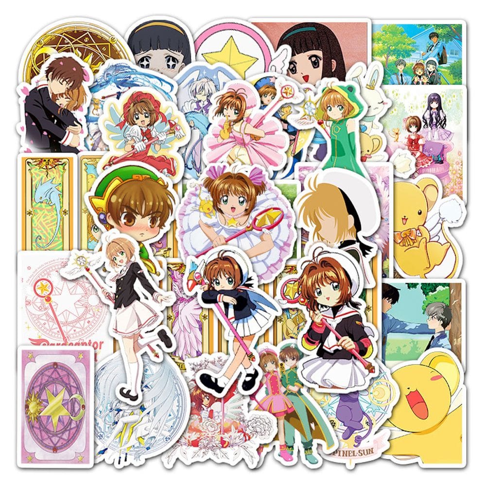 Pacote de 50 unidades de adesivos e cartões Captors Sakura Anime