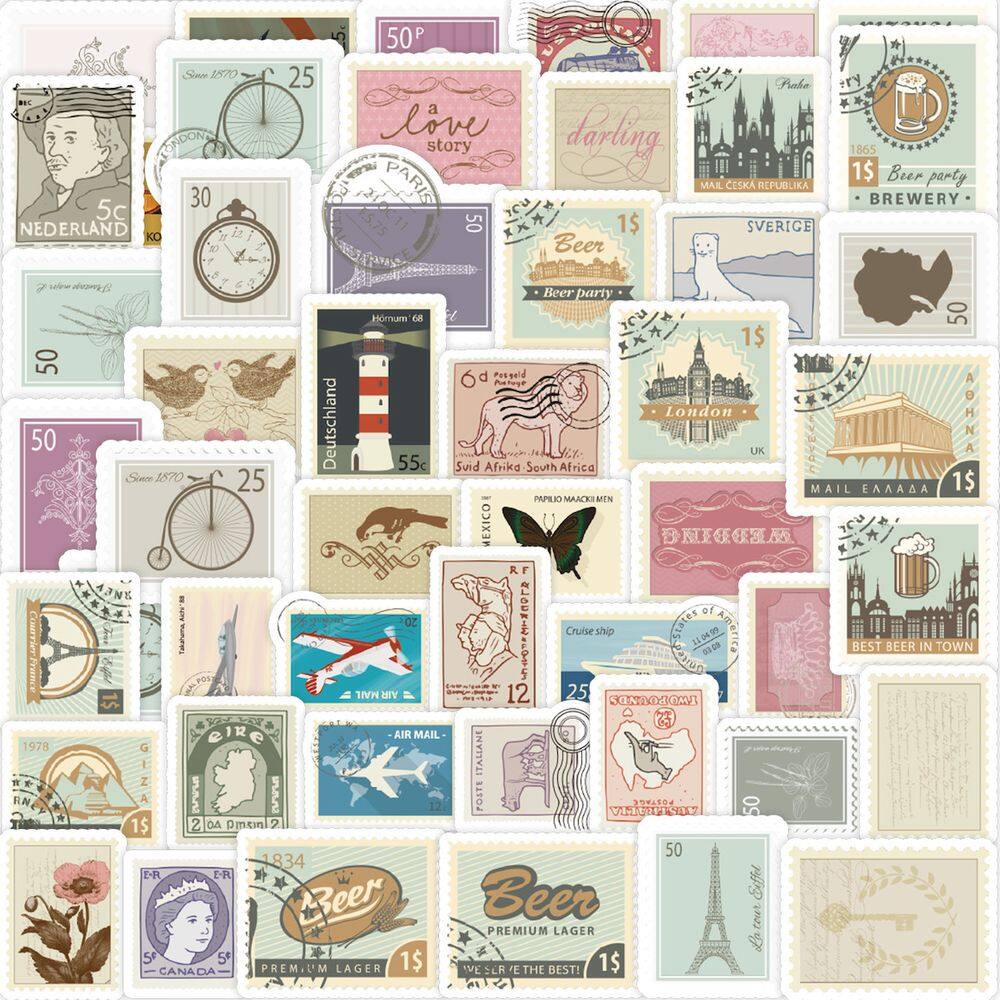 Adesivos, selos retrô, decalques de desenhos animados, 50 unidades de PVC