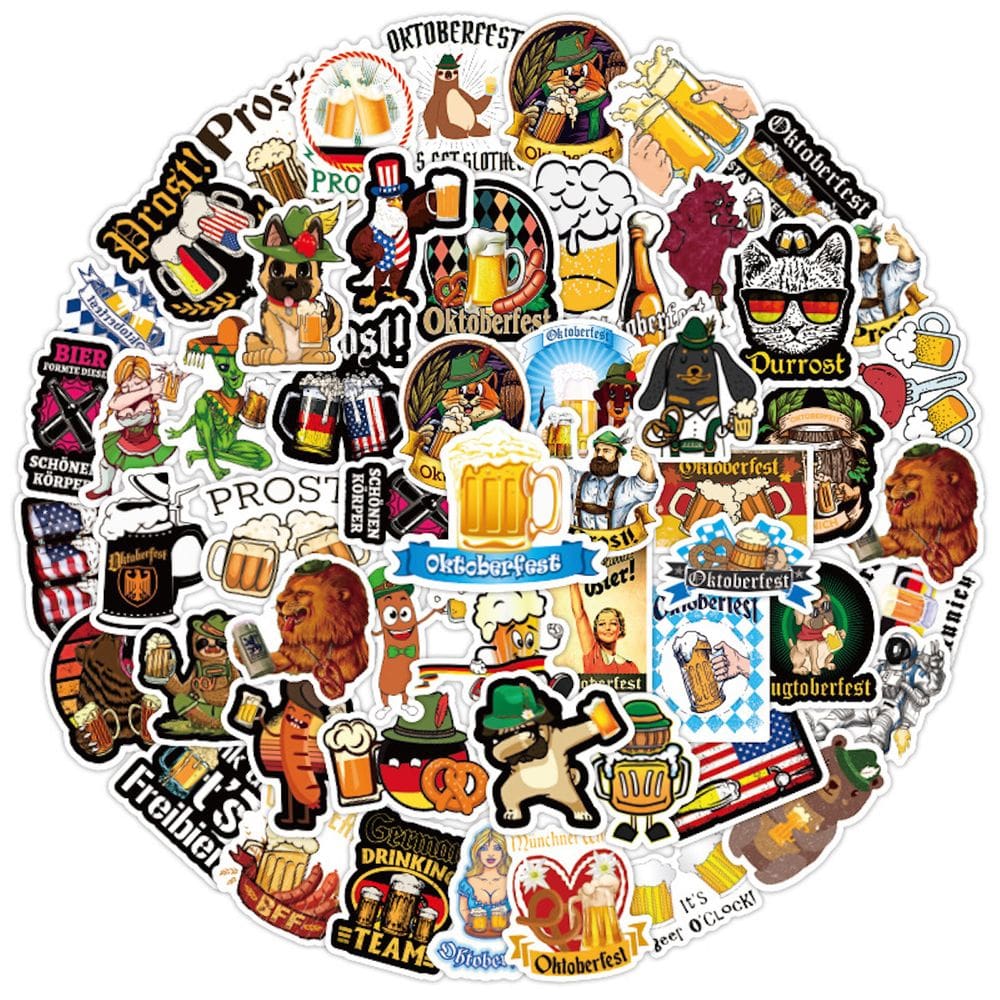 Adesivos Oktoberfest, estilo anime, vinil, PVC, impermeáveis (50 unidades)