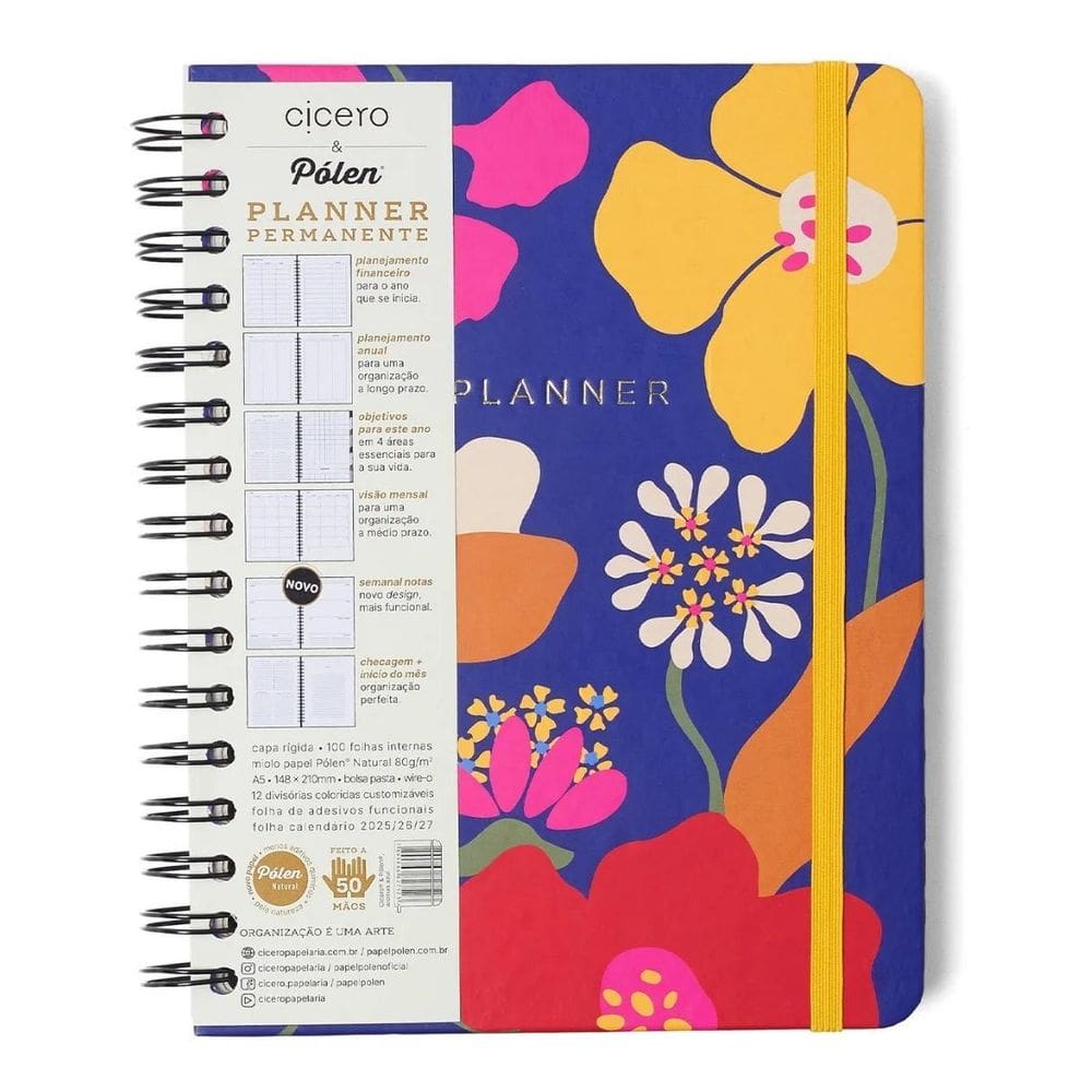 Planner Permanente Wire-O Semanal Notas A5 Pólen Aromas Azul