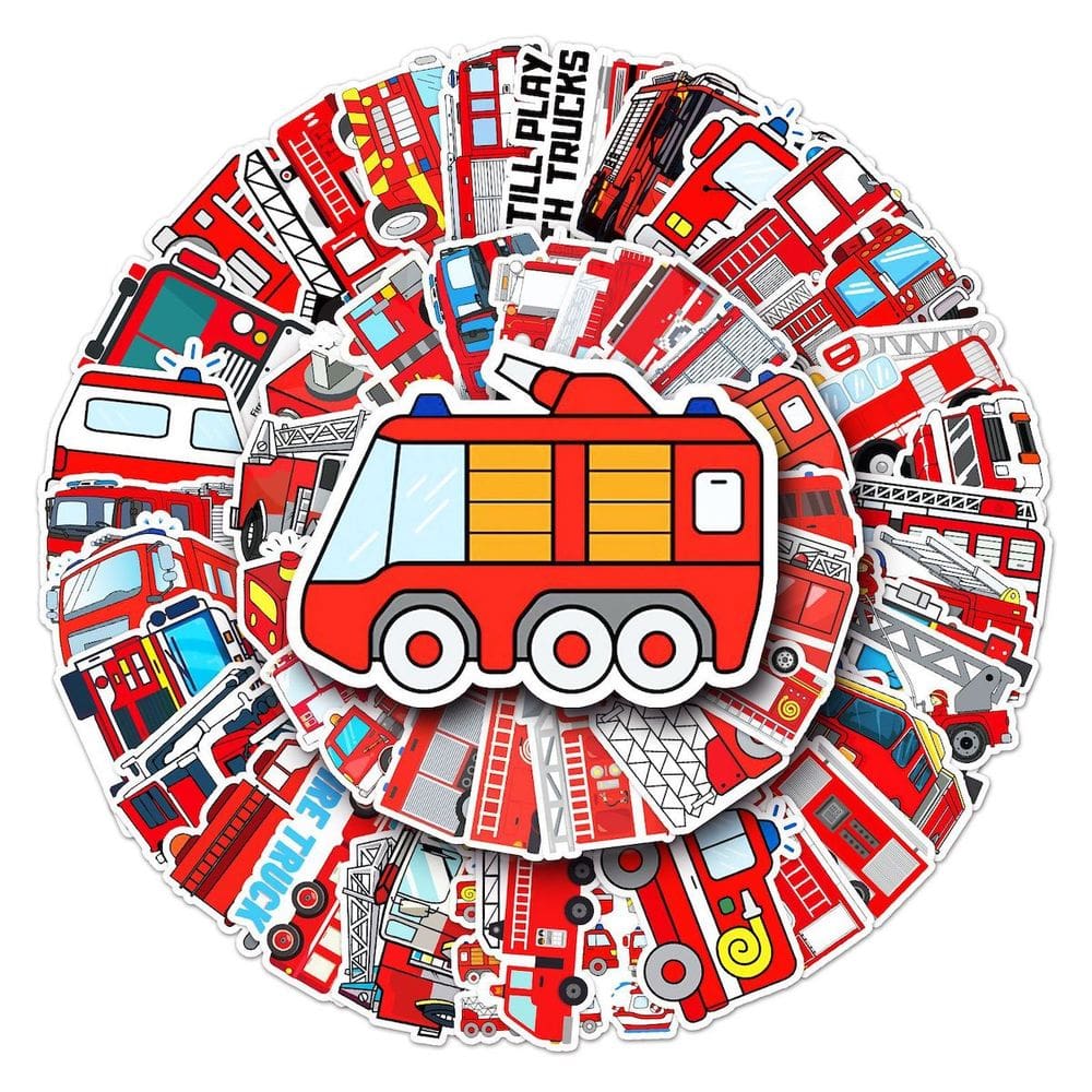 Adesivos Fire Truck Anime Cartoon 50 unidades de PVC impermeável