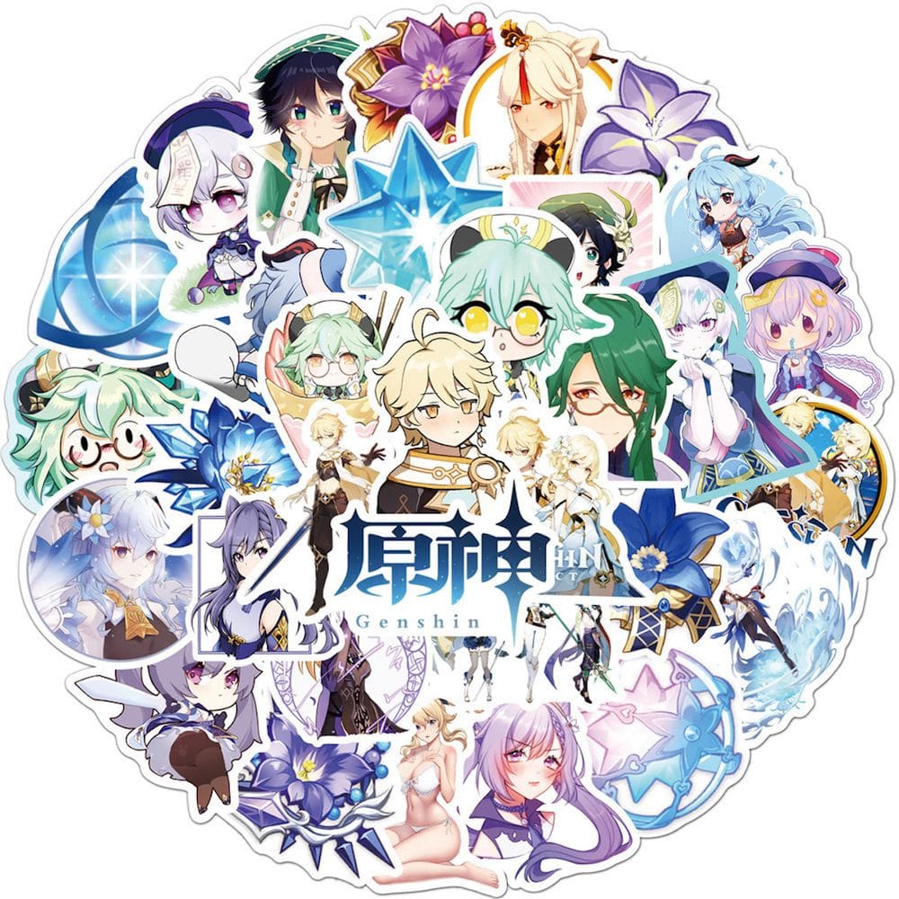 Adesivos Genshins Impacts Anime Cartoon 50 unidades de PVC impermeável