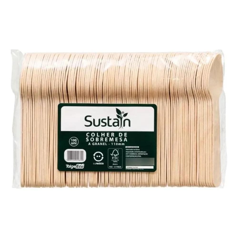 2X Colher De Madeira Para Sobremesa Biodegradável 100Un Talg