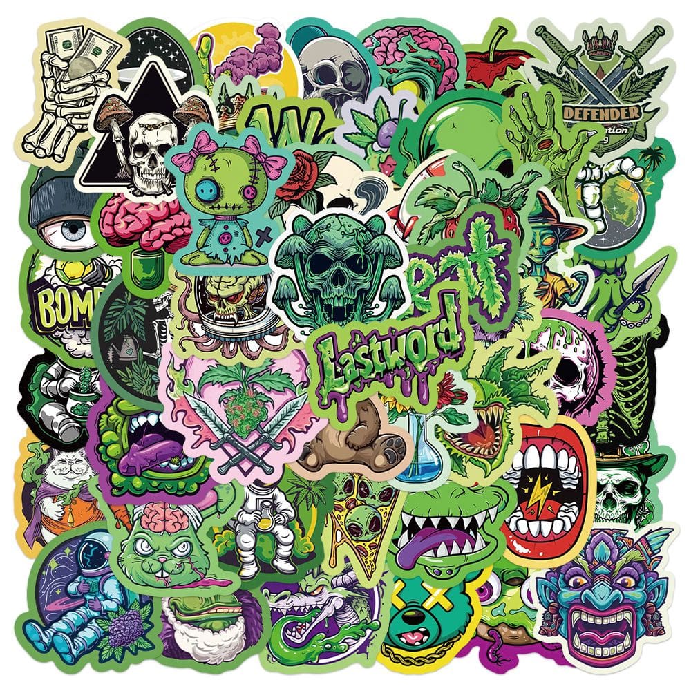 Adesivos Greens Skulls Teeths Vinil impermeável 50 unidades/lote