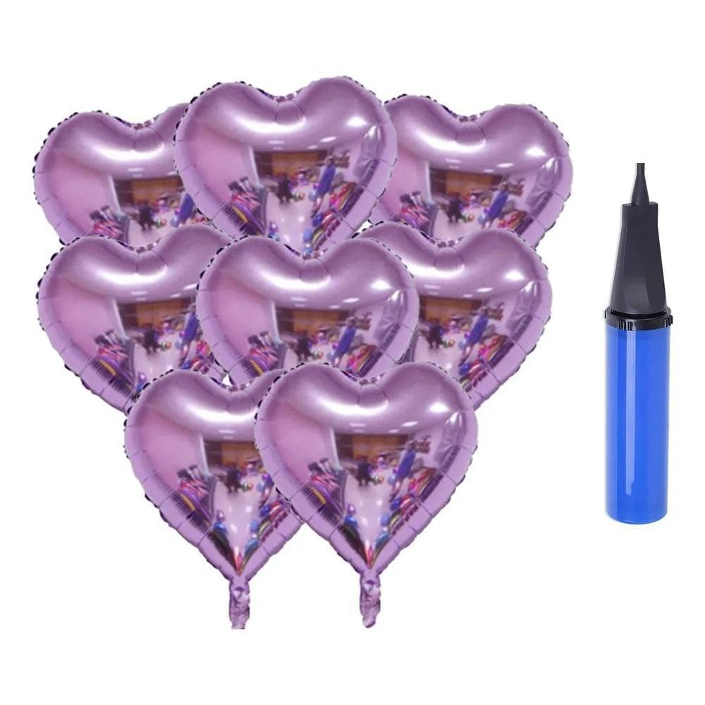 2X 10 Balão Coração Metalizado 45Cm + 1 Bomba Manual