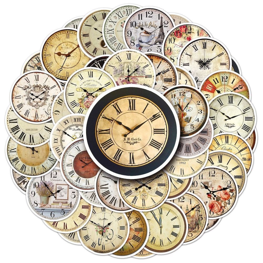 Adesivos: 50 peças, relógio nostálgico, anime, decalques de desenhos animados, PVC