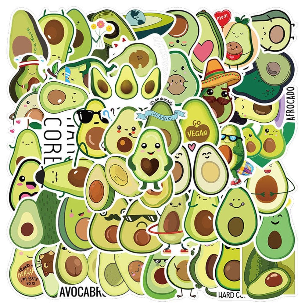Adesivos, abacates, vinil impermeável, anime, 50 unidades/lote, 5-7 cm