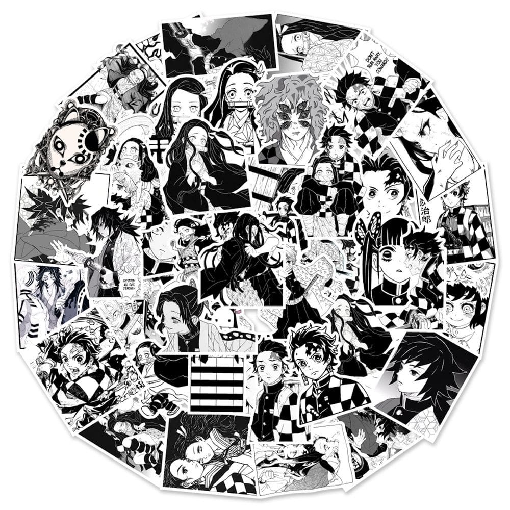 Adesivos de anime em preto e branco Demons Slayers em vinil 50 unidades