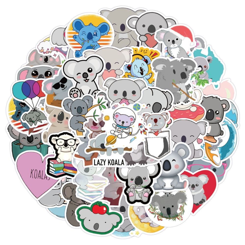 Adesivos Koalas Anime, vinil impermeável, pacote com 50 unidades