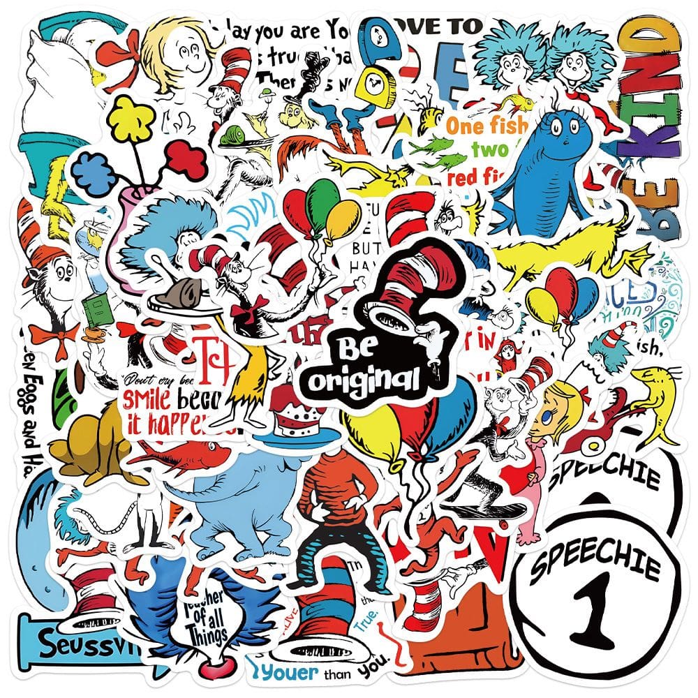 Adesivos Doctors Seuss em vinil impermeável para laptop, 50 unidades
