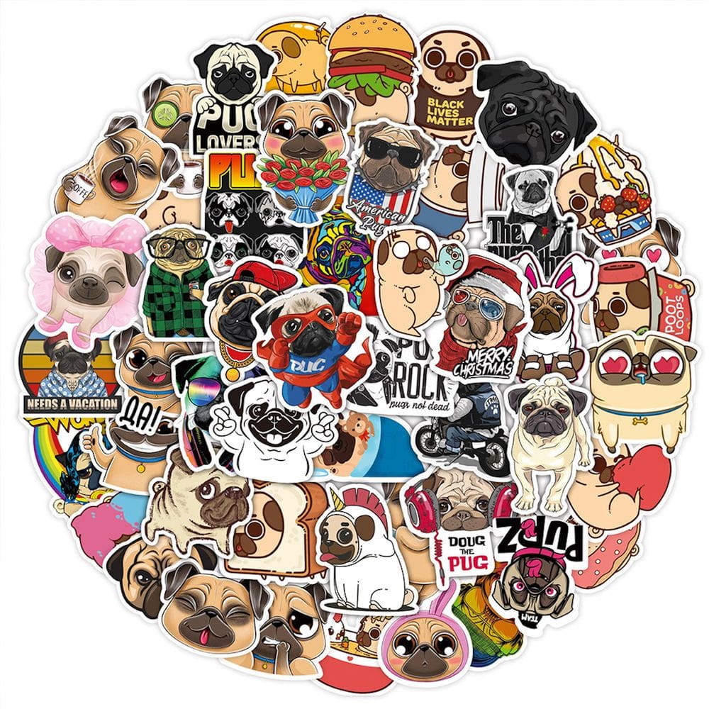 Adesivos Shar Pei Pug Anime 50 unidades de PVC impermeáveis e à prova de sol