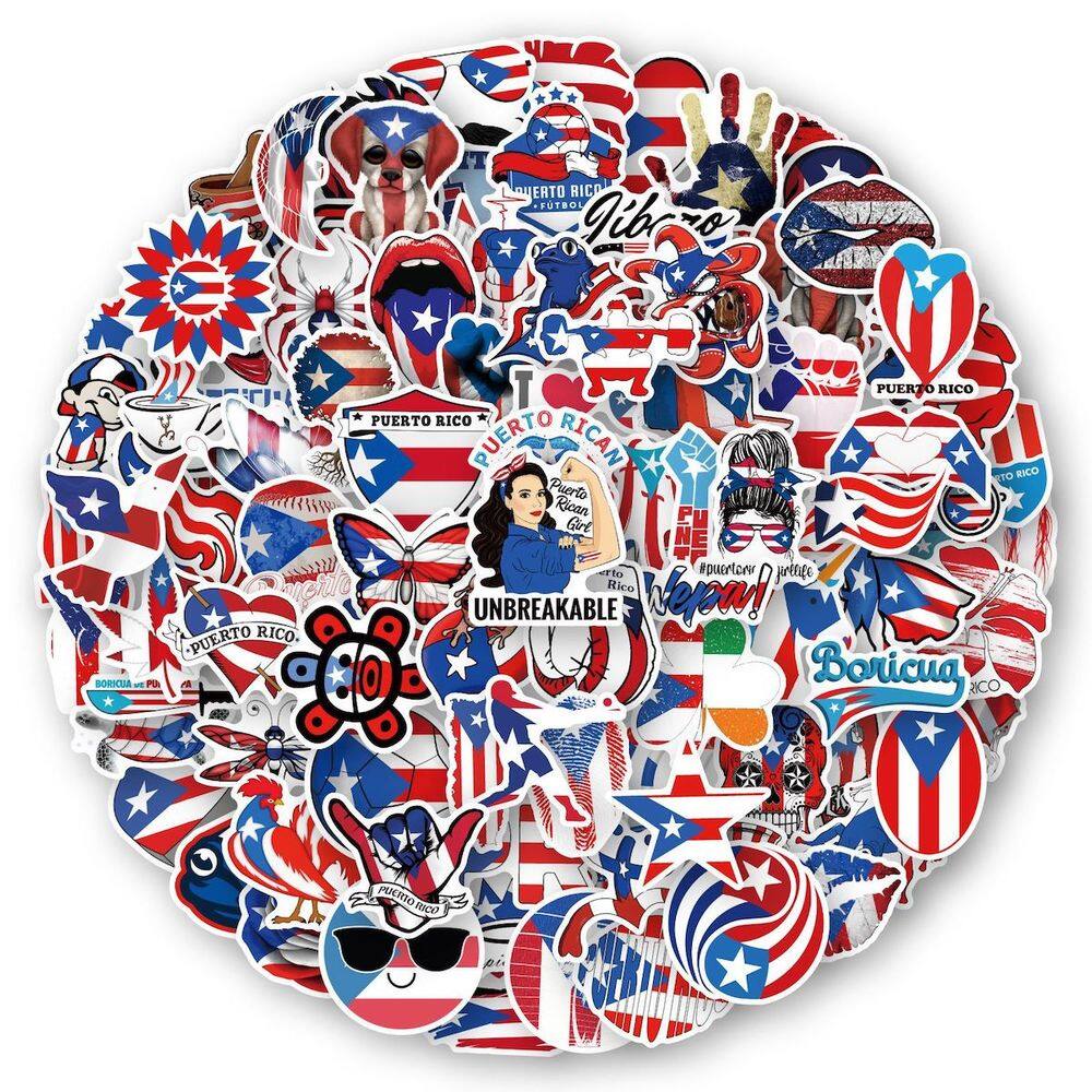 Adesivos: 100 peças, desenhos animados porto-riquenhos, PVC, impermeáveis