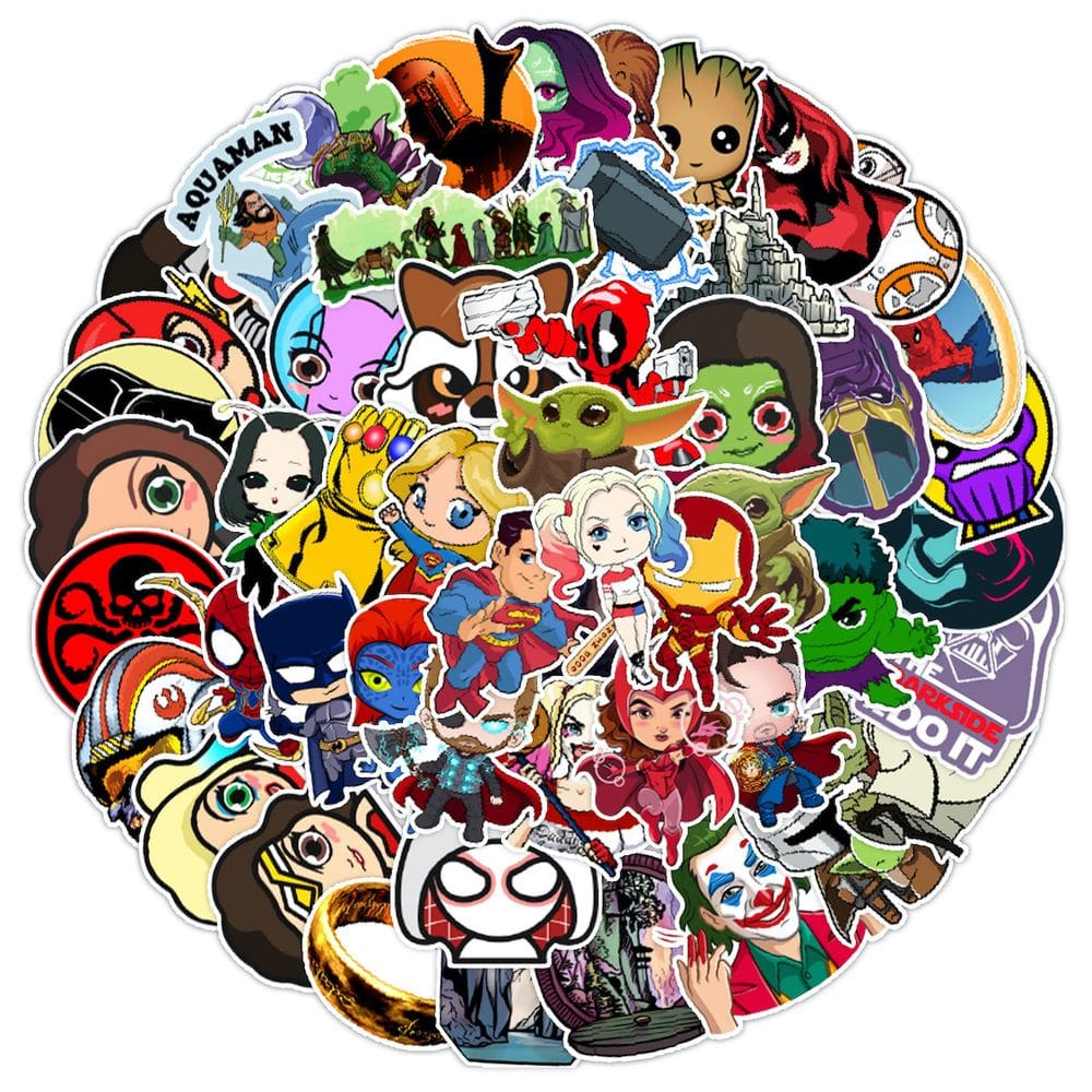 Conjunto de adesivos Anime Harleys Quinns Yoda Vinil PVC 50 unidades