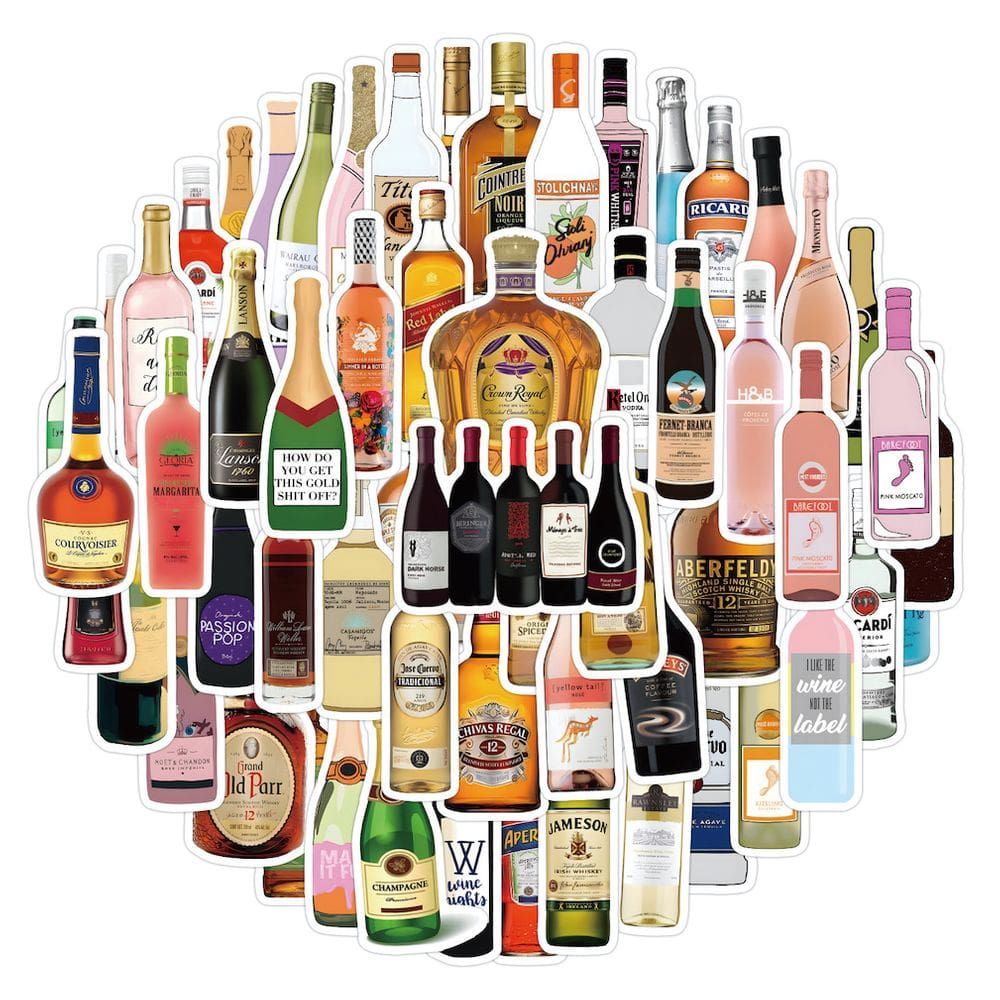 Pacote de adesivos de cerveja e champanhe, anime, 60 unidades