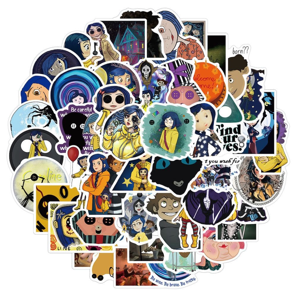 Conjunto de adesivos Coraline Anime Vinyl PVC impermeável 50 unidades